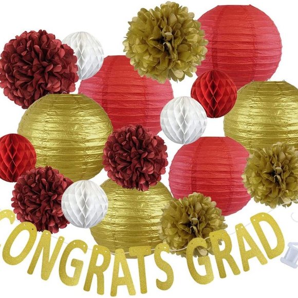 Other - 30pcs Hanging Paper Lantern Decoration Kit for Graduations (30pcs, Maroon & Gold